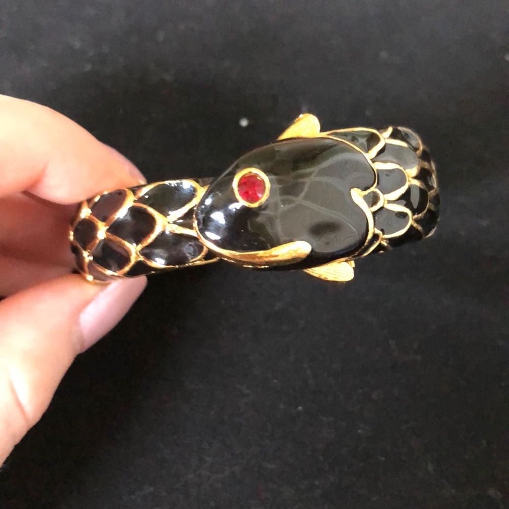 Vintage black cloisonné watch bracelet